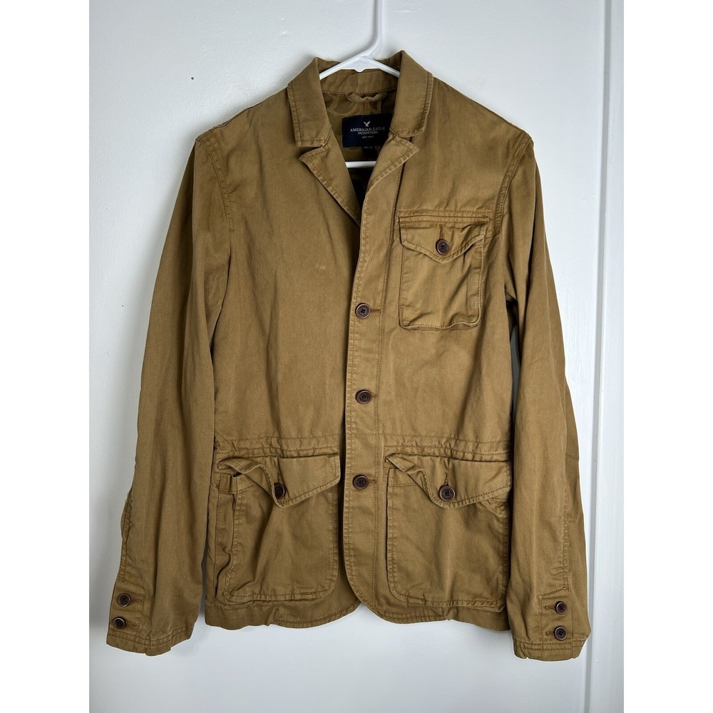 American Eagle Canvas Barn Coat Brown Camo Lined Button Front Mens XS Cotton 38"